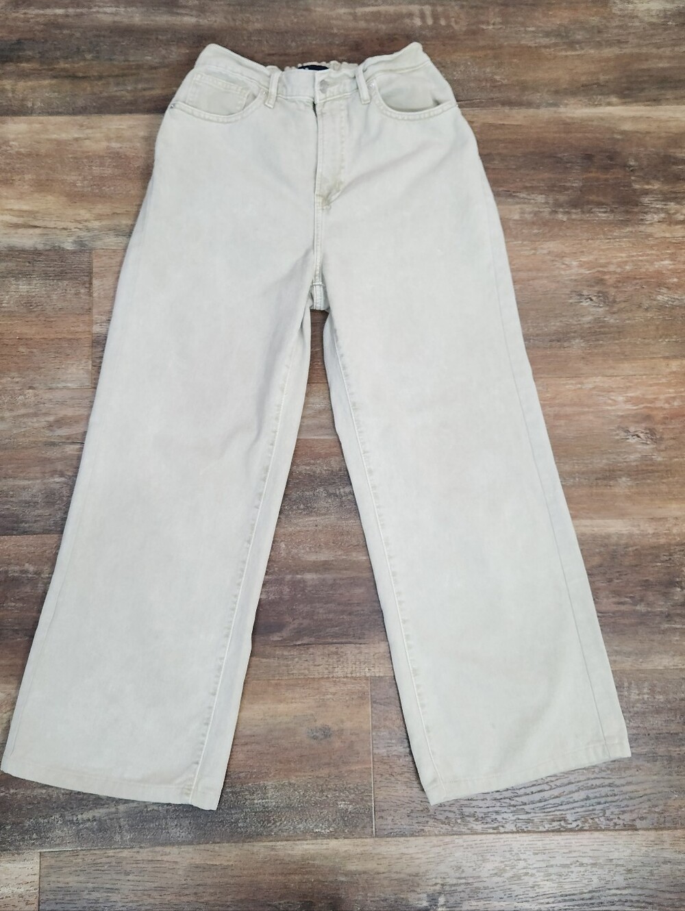 Gap High Waisted Wide Leg Jeans Cream Beige Elastic Waist 10